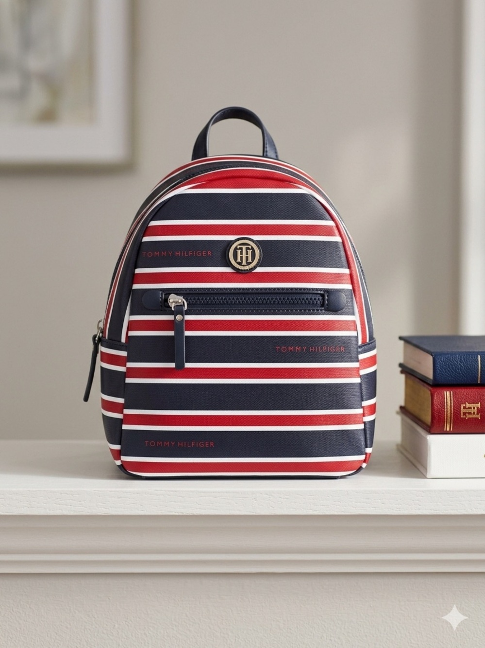 Tommy Hilfiger Navy Red White Striped Mini Backpack